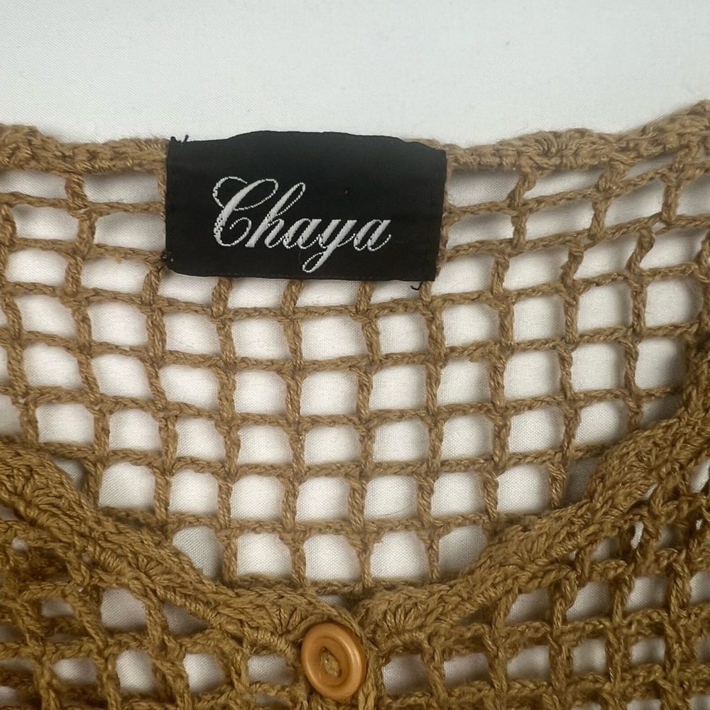 Chaya Crochet Open-Weave Button Front Crop Top cardigan - Brown - Picture 2 of 4